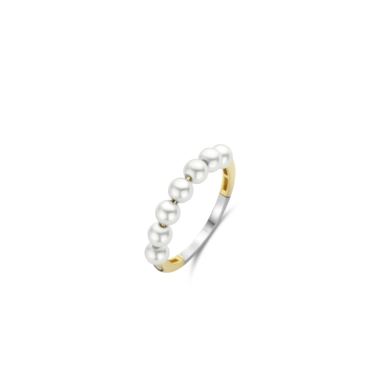 Deze TI SENTO vergulde parelring 12284YP pronkt met een reeks parelkralen. De ring is vervaardigd uit de hoogste kwaliteit 925 sterling zilver en is verguld met geelgoud. Het contrast tussen glanzend wit en rijk geelgoud geeft het design een luxueus kleurenspel dat onmiddellijk in het oog springt. Als het aankomt op parels, is niets over de top. Al onze ringen zijn nikkelvrij en hypoallergeen.